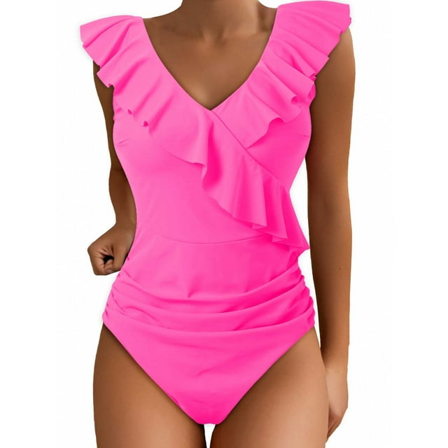 MHFRRA Womans Swimsuit Women's Swimsuits Cute Bathing Suit Ruffle V Neck Swimwear M