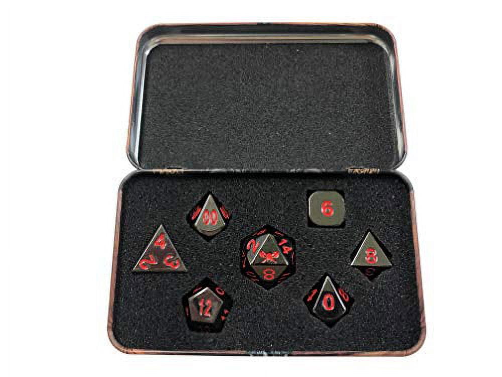 Warlock Tome with Smoke and Fire | Shiny Black Nickel with Red Numbers Metal Dice -