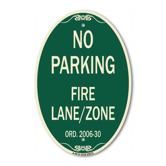 SignMission Designer Oval Series Sign - Princeton New Jersey No Parking Fire Lane Zone | Green & Tan 12" X 18" Heavy-Gauge Aluminum Architectural Sign | Commercial Grade | Made in the