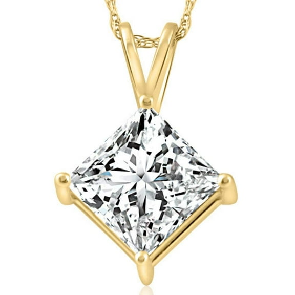 Pompeii 3Ct Certified Princess Cut Diamond Pendant 14k Yellow Gold Lab Grown (G,VS1)