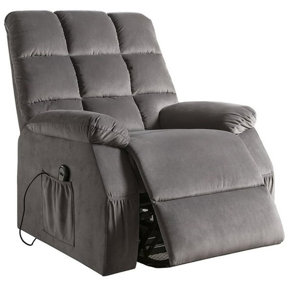 Bowery Hill Velvet Tufted Recliner with Pillowtop Armrests in Gray