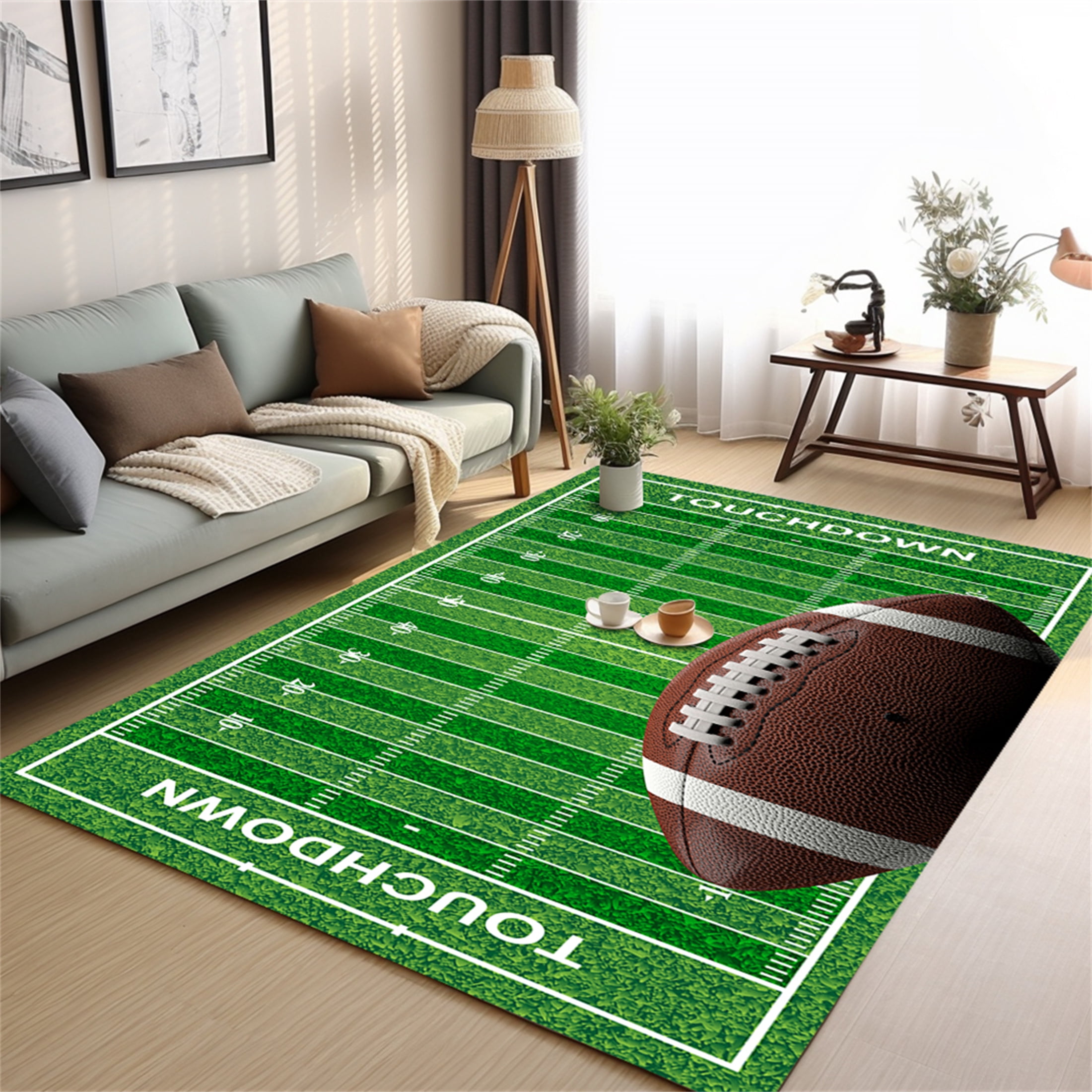Osimiccp Football Rug, Non-Slip Bedroom Carpet, 3'x5', Football Field Design