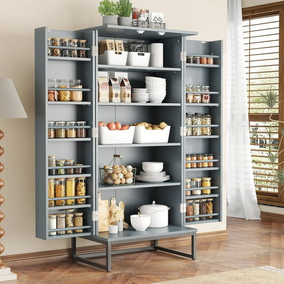Casendy 51" Pantry Cabinets, Freestanding Kitchen Pantry Storage Cabinet with Adjustable Shelves, Buffet Cupboards Storage Cabinet for Home Office Use (Grey)