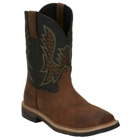 Justin Men's Stampede Bolt Pull On Western Work Boot Nano Composite Toe Brown 10 EE US