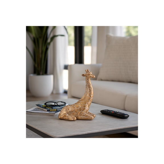 Elegant Resin Sitting Giraffe Sculpture for Home Décor - Figurine for Bathroom, Office, and Living Room Accent - Ornament for Entryway, Shelf and Coffee Table Display - 10", Gold & Metallic