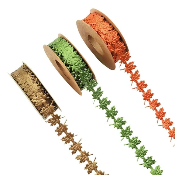yotijay 3 Rolls Maple Leaf Ribbon Decorative Fall Ribbon for Gift Wrapping Party Wedding