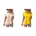 thumbnail image 1 of (2-Pack) Rinsvye Womens Casual Batwing Sleeve Button Down Short Sleeve Shirt Pure Color Oversized Blouse Summer Breathable Top Daily Wear Loose Fit Ladies Apparel, 1 of 5