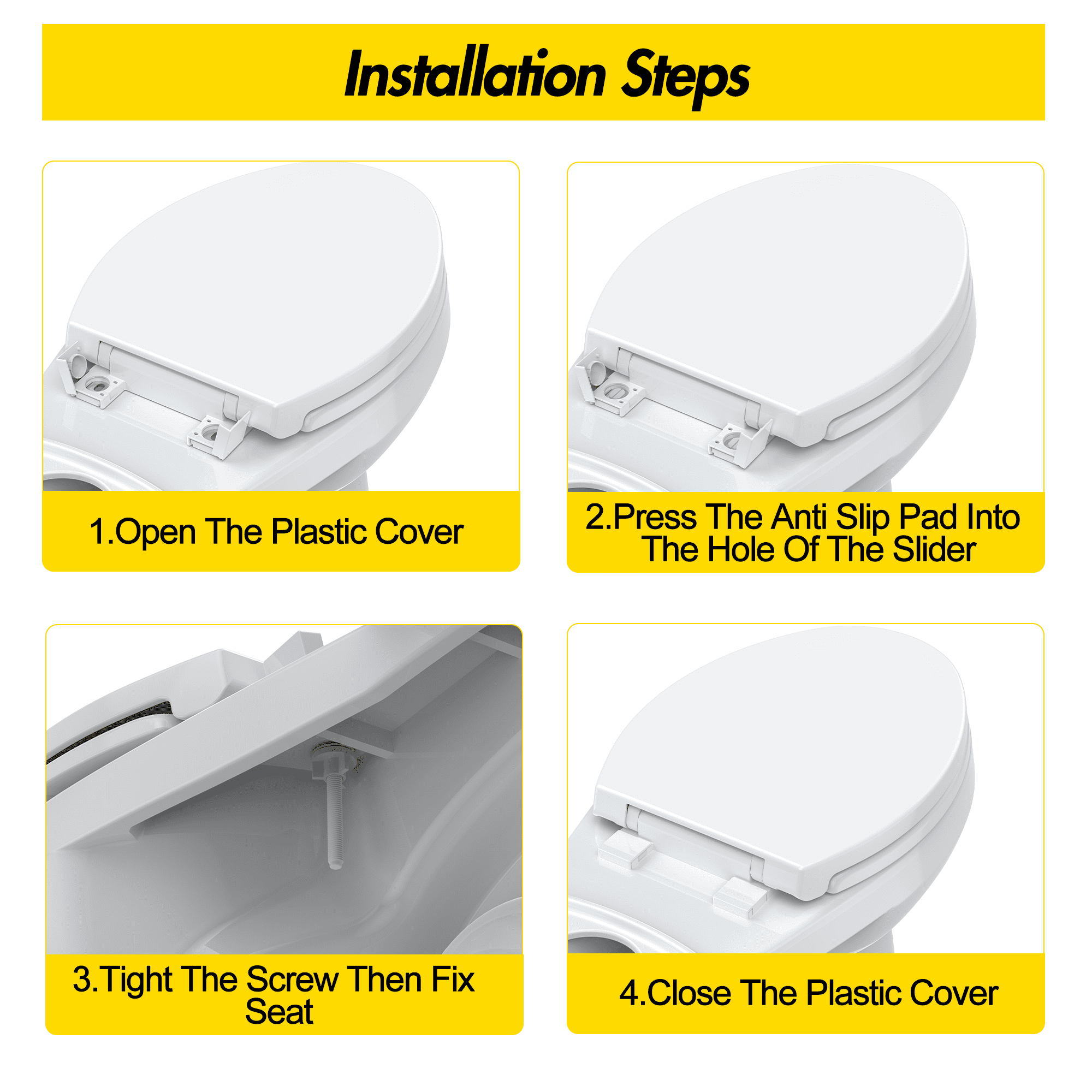 Premium Toilet Seat, Slow Close & Quick Release Toilet Seat with Secure-Lock No Slip Hinges