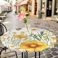 thumbnail image 3 of Yellow White Daisy Elastic Fitted Round Table Cover Floral Butterfly Leaf Waterproof Outdoor Tablecloth for Holiday Party, Picnic, Patio & Dining Fits Tables Up to 55"-60", 3 of 8