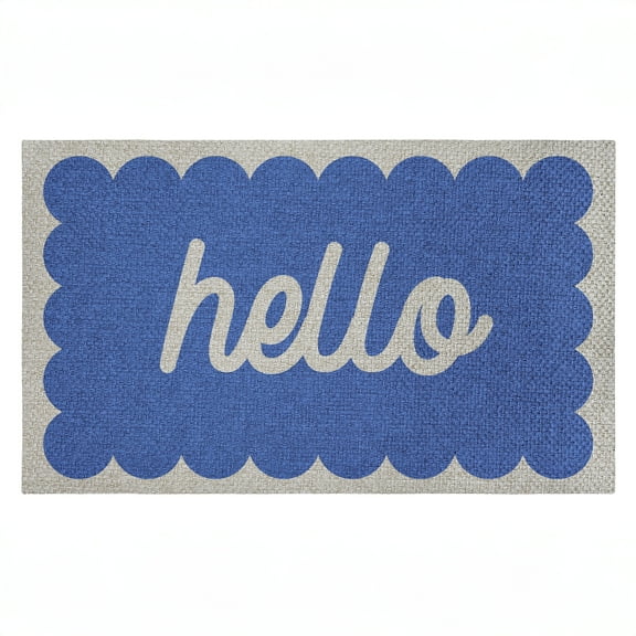 Hello Blue Greeting Outdoor Door Mat, design by Lil' Rue, 18"x30"