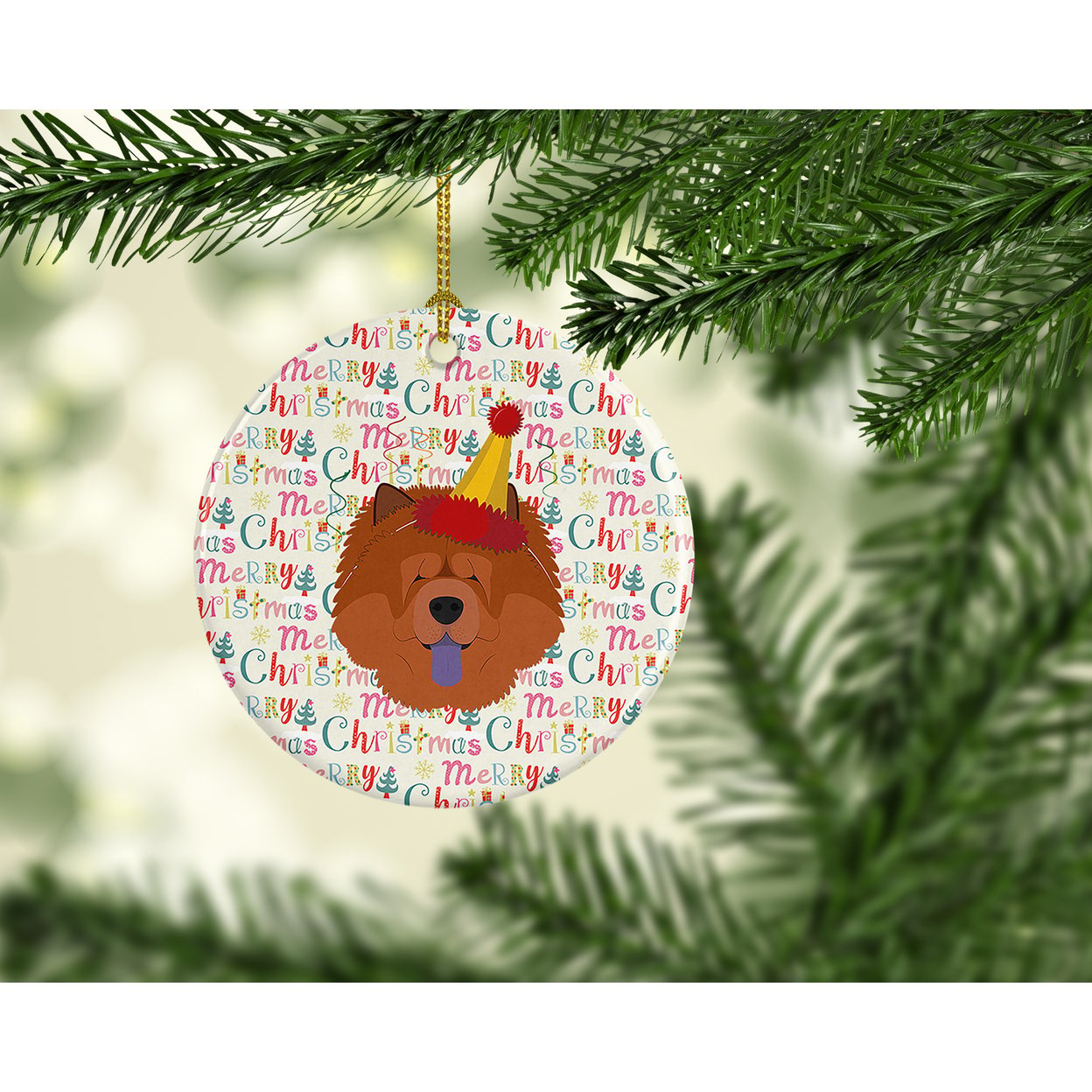 Chow Chow Merry Christmas Ceramic Ornament 2.8 in x 2.8 in