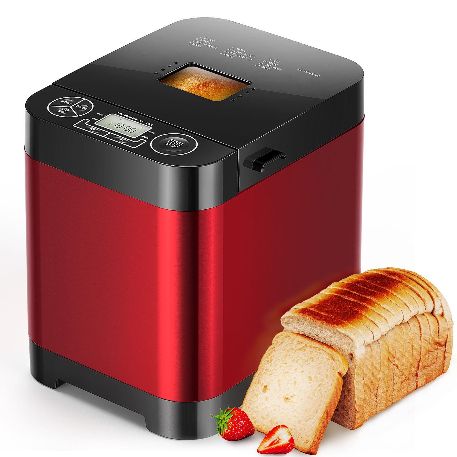 Nut Dispenser,10 Menus Of 3 Colors Automatic Bread Machine With LCD Touch Screen Control MRMRMR Bread Maker Machine 15 Hours Delay Time 1 Hour Heat Preservation Whole Wheat 