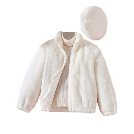 

Toddler Girl Fleece Winter Jacket Solid Color Plush Warm Children s Zipper Jacket with Hood Two-Piece Set Casual Childs Long Sleeve Outerwears