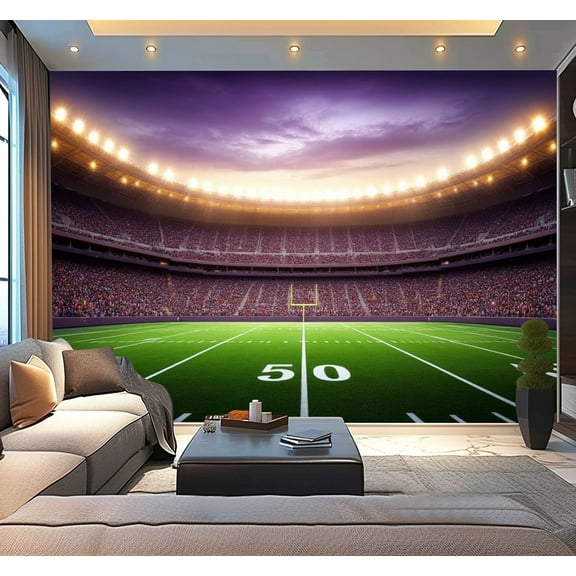 Peel and Stick Wallpaper Light American Soccer Football Field Stadium Sports Spectators Modern Art Wall Mural Decor Self Adhesive and Removable 100in x 144in