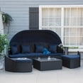 thumbnail image 2 of Outsunny 4 Pieces Rattan Daybed Set with Canopy and Cushions, Dark Blue, 2 of 10