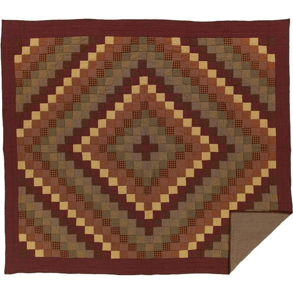 VHC Brands Heritage Farms King Quilt 105Wx95L Primitive Country Patchwork Design, Burgundy