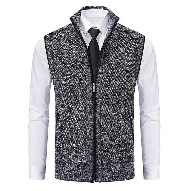 Men's Full-Zip Polar Fleece Vest, Winter Warm Knit Sweater Vest