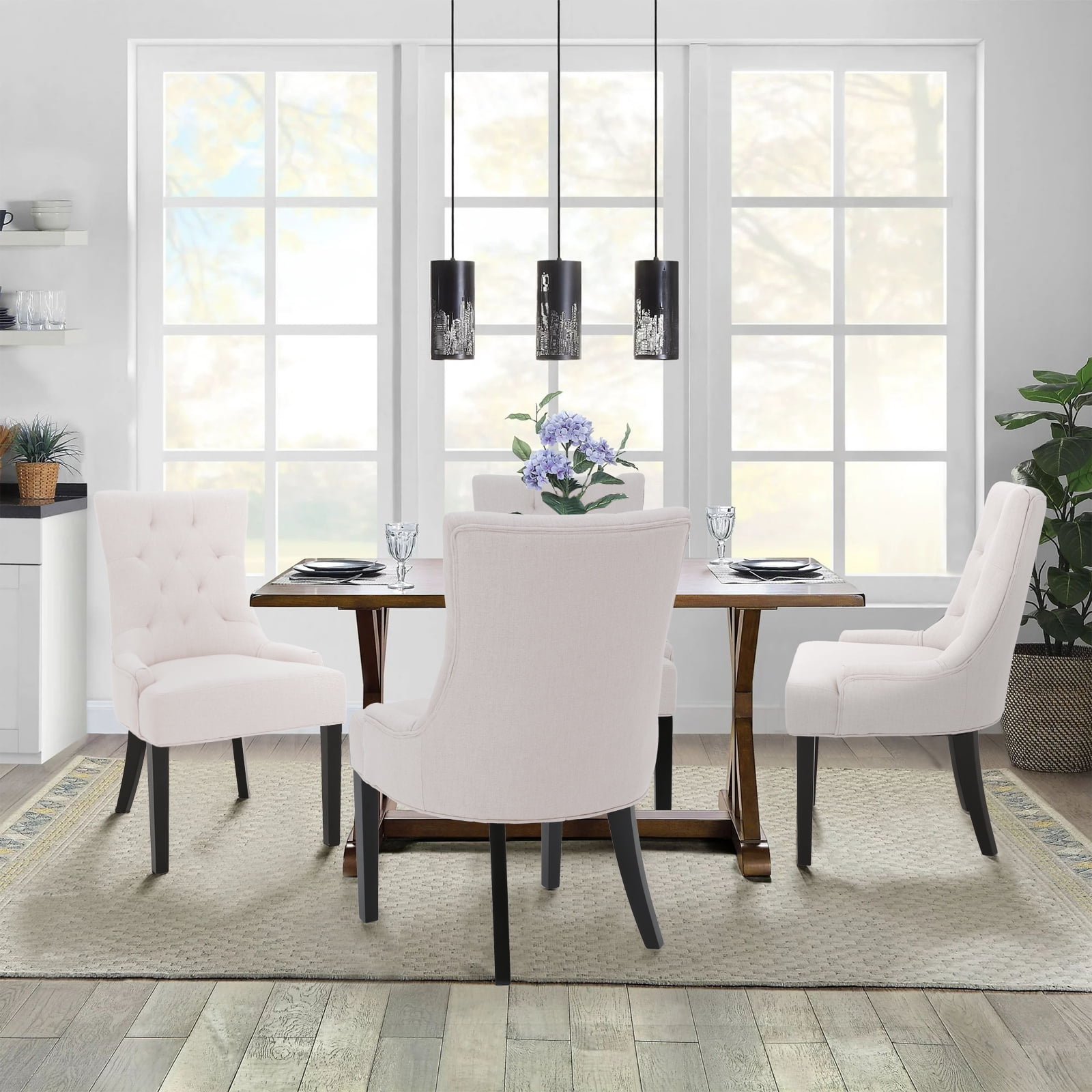 Kadyn Contemporary Tufted Dining Chairs, Upholstered Kitchen Chair with Wood Legs and Inclined Handrail, Dinner Chairs for Dining Room, Set of 2, Beige Kadyn Contemporary Tufted Dining Chairs, Upholstered Kitchen Chair with Wood Legs and Inclined Handrail, Dinner Chairs for Dining Room, Set of 2, Beige