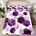 thumbnail image 2 of Manfei Geometric Hexagon Twin Sheet Sets,Abstract Honeycomb Pattern Twin Fitted Sheet,Purple White Gold Flat Sheet For Kids,Super Cozy Room Decor,3 Pieces, 2 of 7