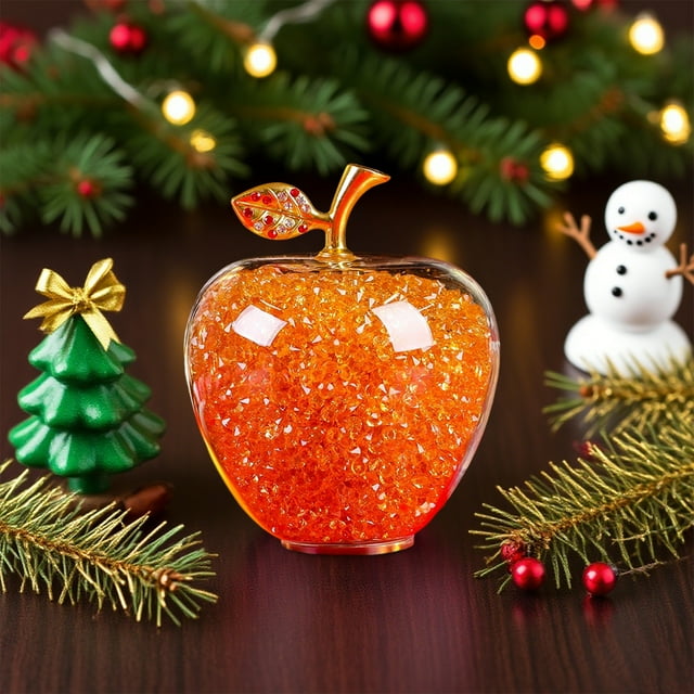 Adorno de Manzanas de Cristal | Figurita de manzana de cristal hecha a mano | Regalo personalizado de Nochebuena | Centro decorativo para las fiestas | 10x7,5cm | Opciones multicolor