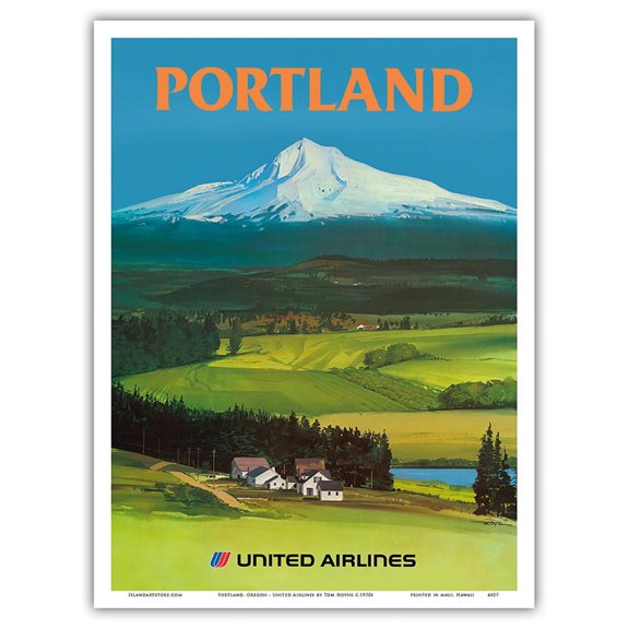 Portland Oregon - United Airlines - Mount Hood - Vintage Airline Travel Poster by Tom Hoyne c.1970s - Master Art Print (Unframed) 9in x 12in