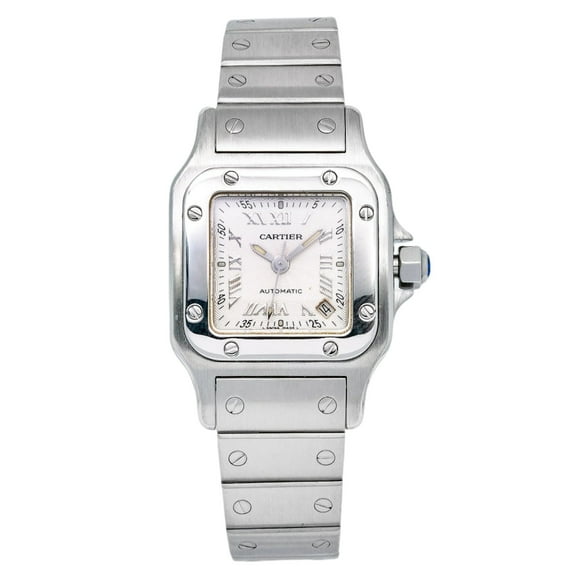 Pre-Owned Cartier Santos Galbee 2423 24MM White Dial With Stainless Steel Bracelet