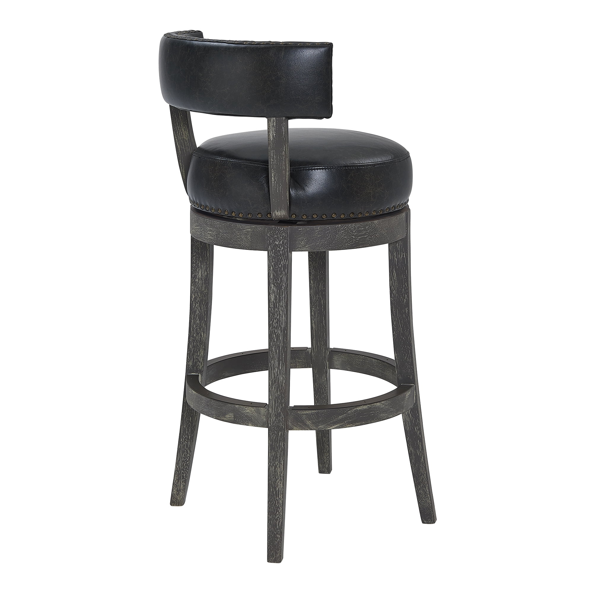 Flint 26" Counter Wood Swivel Height Barstool in American Grey Finish with Onyx Faux Leather