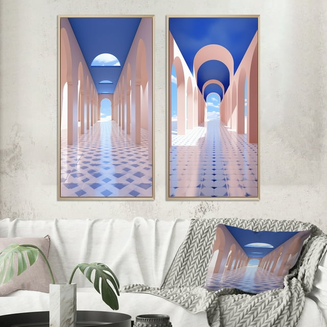 Designart "Architecture Futuriste Géométrie Infinie VIII" Art Mural Géométrique Moderne Encadré Ensemble de 2 - Art Mural Encadré Bleu Moderne Ensemble de 2