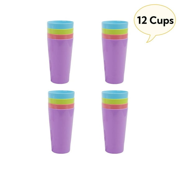 LQQBOX Plastic Cups (Set of 12), Unbreakable Plastic Drinking Glasses, Reusable, Stackable, BPA-Free, Heat-Resistant, Dishwasher-Safe, Mixed-Color