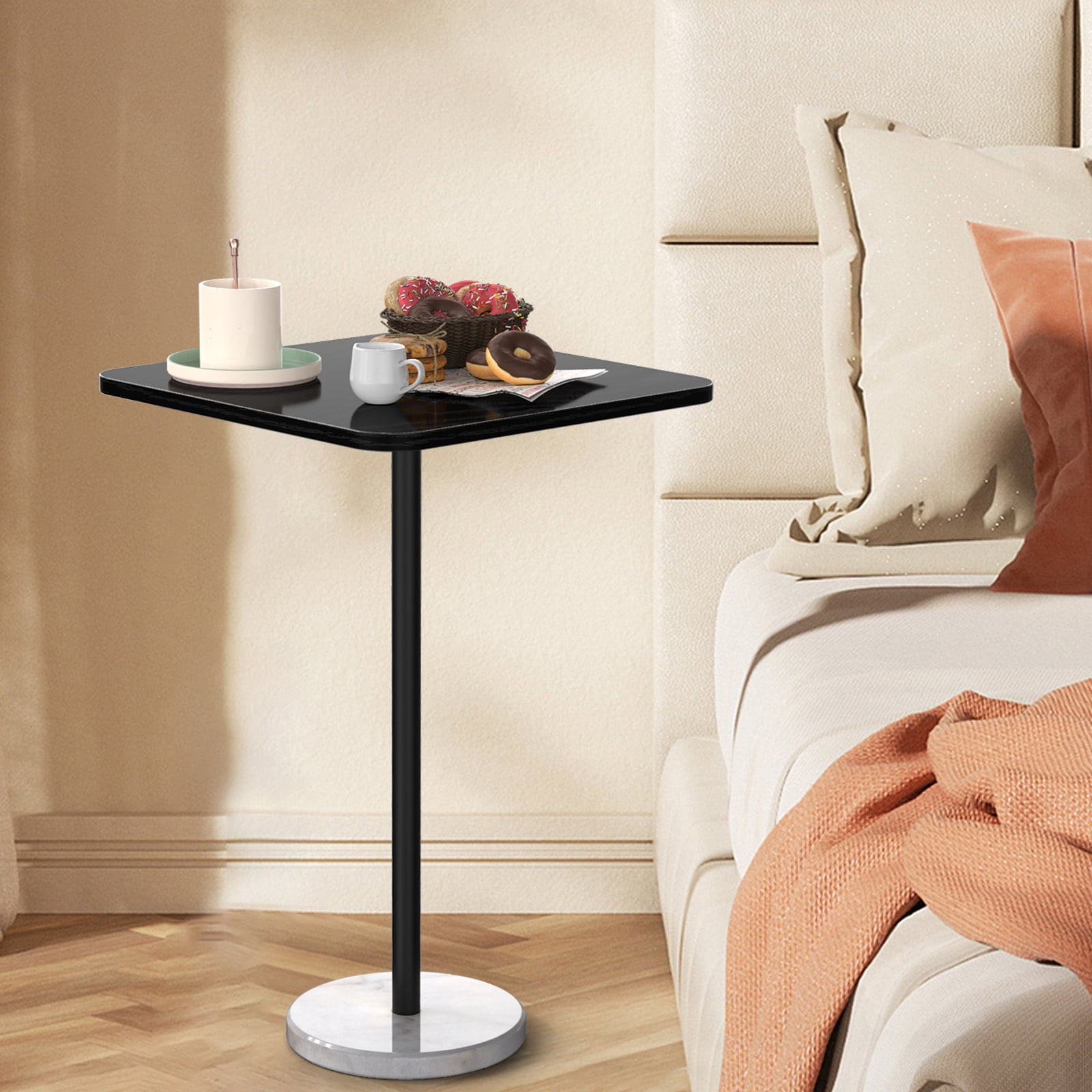 Modern Minimalist Dining Table with Artificial Marble Top Side Table Coffee Table Black Surface