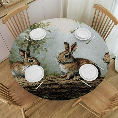 

Palnkart Rabbits Forest Fallen Log Waterproof Outdoor Fitted Round Tablecloth Stain-Resistant for Indoor and Outdoor Restaurants Weddings Parties 54 -58