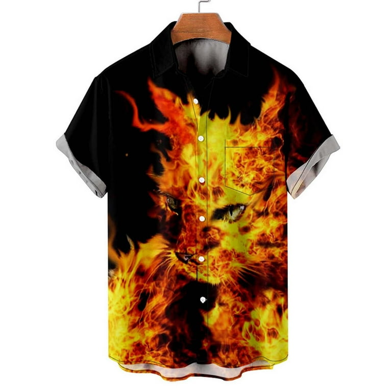 ZCFZJW Big and Tall Regular Fit Casual 3D Flame Flower Pattern