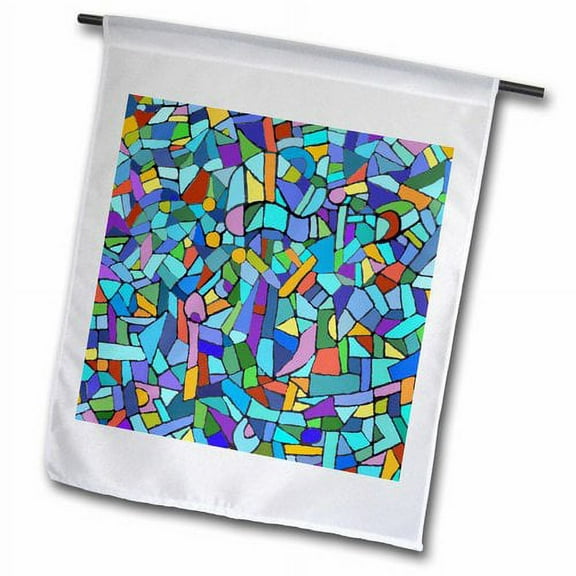 3dRose, Bright Vibrant and Colorful Blue Gaudi inspired mosaic pattern - stain glass like - multicolored, 18 x 27 inch Garden Flag