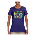 thumbnail image 2 of Cute Happy Smiling Dog Rainbow Pitbull Dog Lover Womens Graphic T-Shirt, Purple, 3XL, 2 of 3