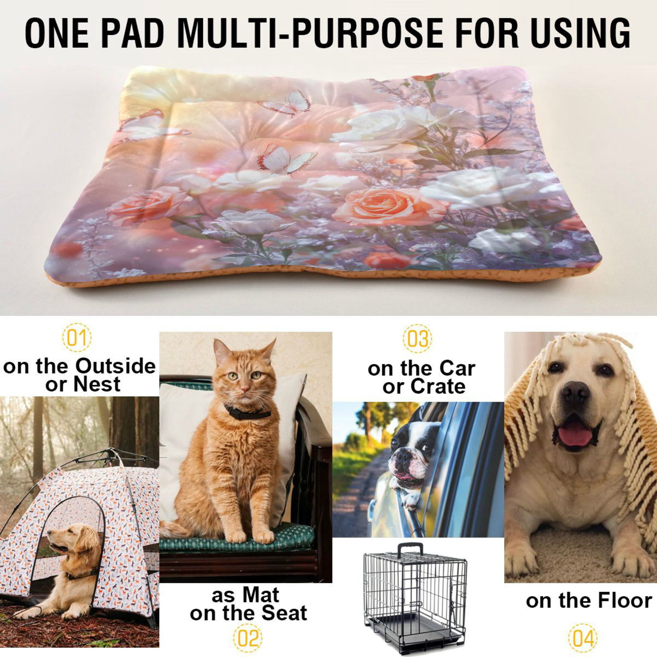 Qxltty Butterfly Gardens Ped Pad Wear-resistant and Hard to Bite Through Sleeping Pad for Small Medium Large Dogs Winter Pet Bed 36×24in