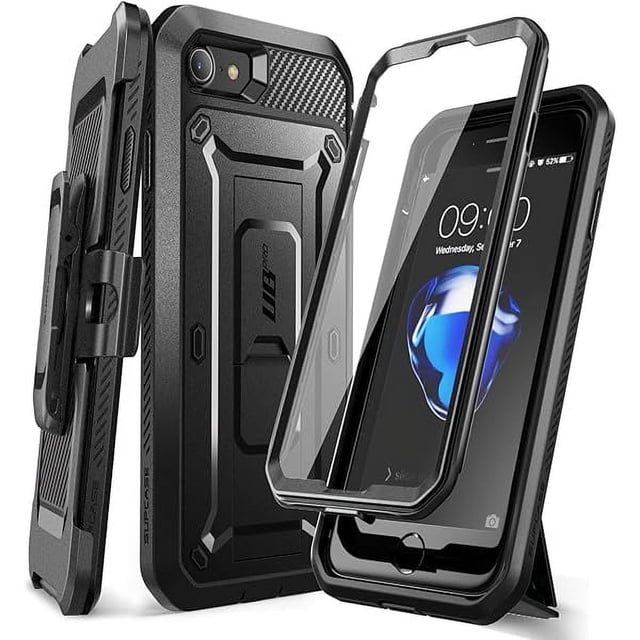 wonima11 SUPCASE Unicorn Beetle Pro Series Case for iPhone SE (2022)/(2020)/ iPhone 7/ 8, Full-Body Rugged Holster & Kickstand Built-in Screen Protector (Black)
