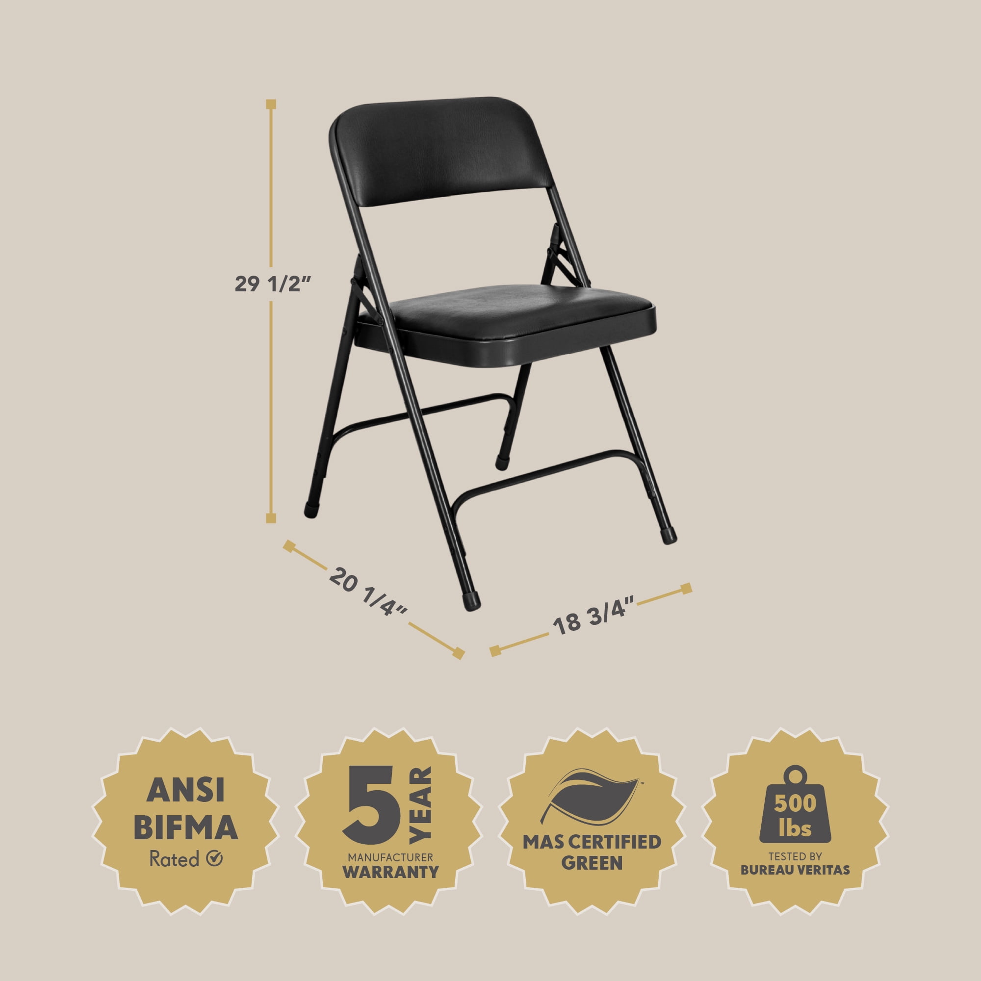 Hampden Furnishings Bernadine Collection Vinyl Folding Chair, Black, Pack of 4