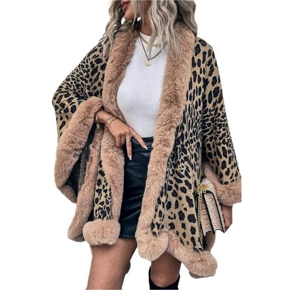 KRE Prime Women Leopard Open Front Poncho