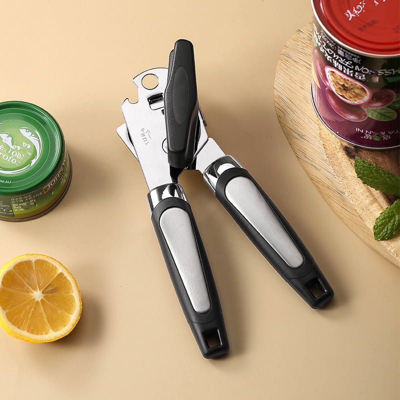 Heavy Duty Stainless Steel Manual Can Opener with Ergonomic Handle for Kitchen Safety Smooth Edge Cut and Built-in Bottle Opener