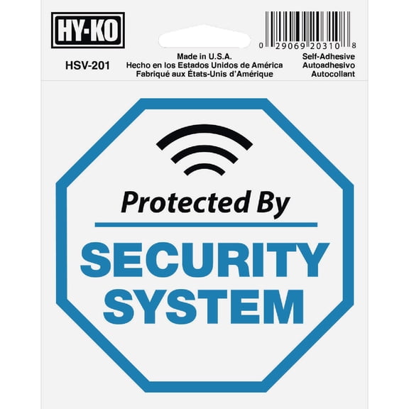 Hy-Ko Security System Vinyl Sign - Self-Adhesive, Security Vinyl - 6" x 4", Blue/Black/Silver