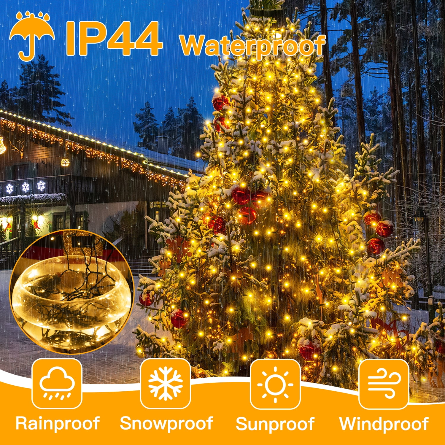 Ollny 400 LED Christmas Tree Lights with Remote Control, 8 Lighting Modes Waterproof Indoor Outdoor Christmas Lights for Decorations, Warm-white