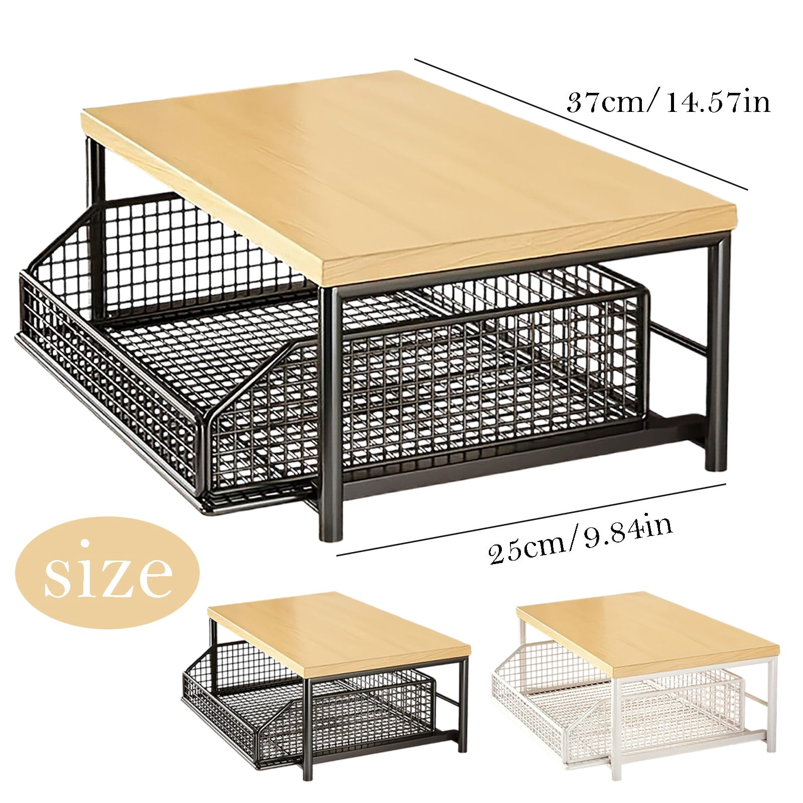 Barhoo Metal Storage Rack With Drawers B, Extra-Large Capacity Sturdy Durable Kitchen Counter Organizer for Utensils, Space-Saving Cabinet, 1Pc
