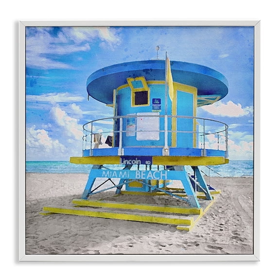 Stupell Industries Tropical Miami Beach Summer Hut White Framed Giclee Art, 17 x 17, by LSR Design Studio