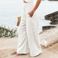 thumbnail image 3 of TQWQT Women Linen Pants Elastic High Waist Wide Leg Palazzo Lounge Pants Casual Loose Beach Pants with Pockets, 3 of 5