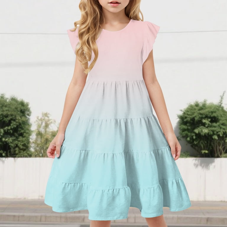 boho dress 12 Hcntes Girls Summer Sun Flutter Sleeve Tween Ruffles Tiered Dresses Flowy A Line Size 6 15 Years(11-12 Years,1Z-Sky Blue) a masterpiece of Indian ric rac dress girls fall Flowy Spaghetti Strap Bustier Atria Signature Colors:Light Blue
