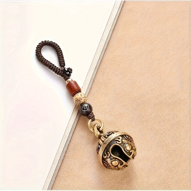 1 copper bell key ring with drawing rope pendant -antique -style brass key ring accessories, key tidling | antique design | brass structure, small bell for crafts,Antique Bronze color-1