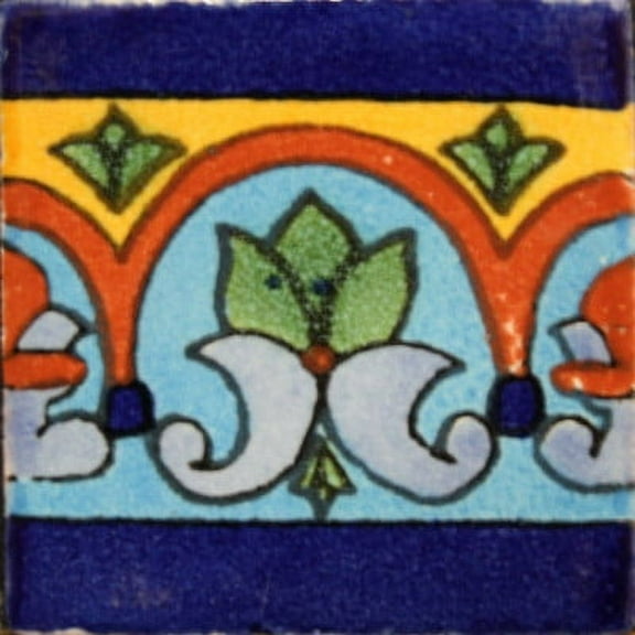 2x2 Aqua Border Talavera Mexican Tile, Set of 36 pcs