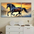 thumbnail image 3 of 3pcs Frameless Canvas Wall Art - Galloping Black Horse Sunset Landscape, Vertical Spray-Painted Art Decor for Living Room, Bedroom, Office - Vibrant Home Decor & Holiday/Birthday Gift, Room Accent P, 3 of 4
