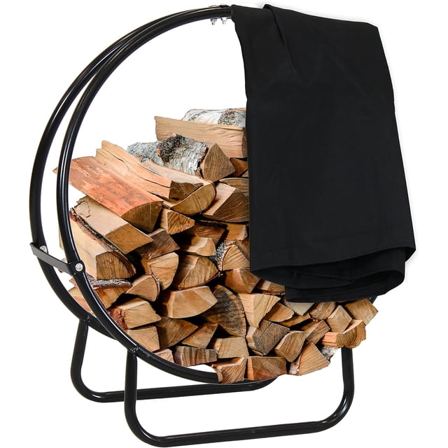 Anneau de Support pour Bois de Chauffage Extérieur - Support en Acier Tubulaire Rond pour Foyer Intérieur - Capacité