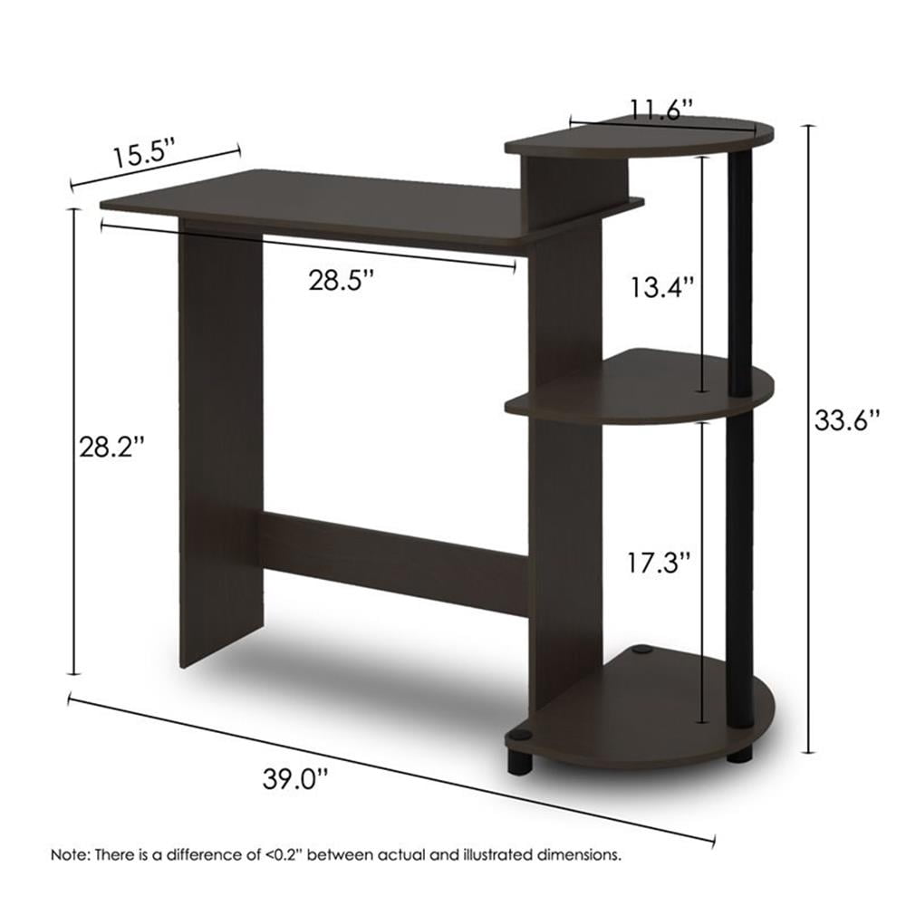 Furinno Engineered Wood Compact Computer Desk with Shelves in Espresso/Black